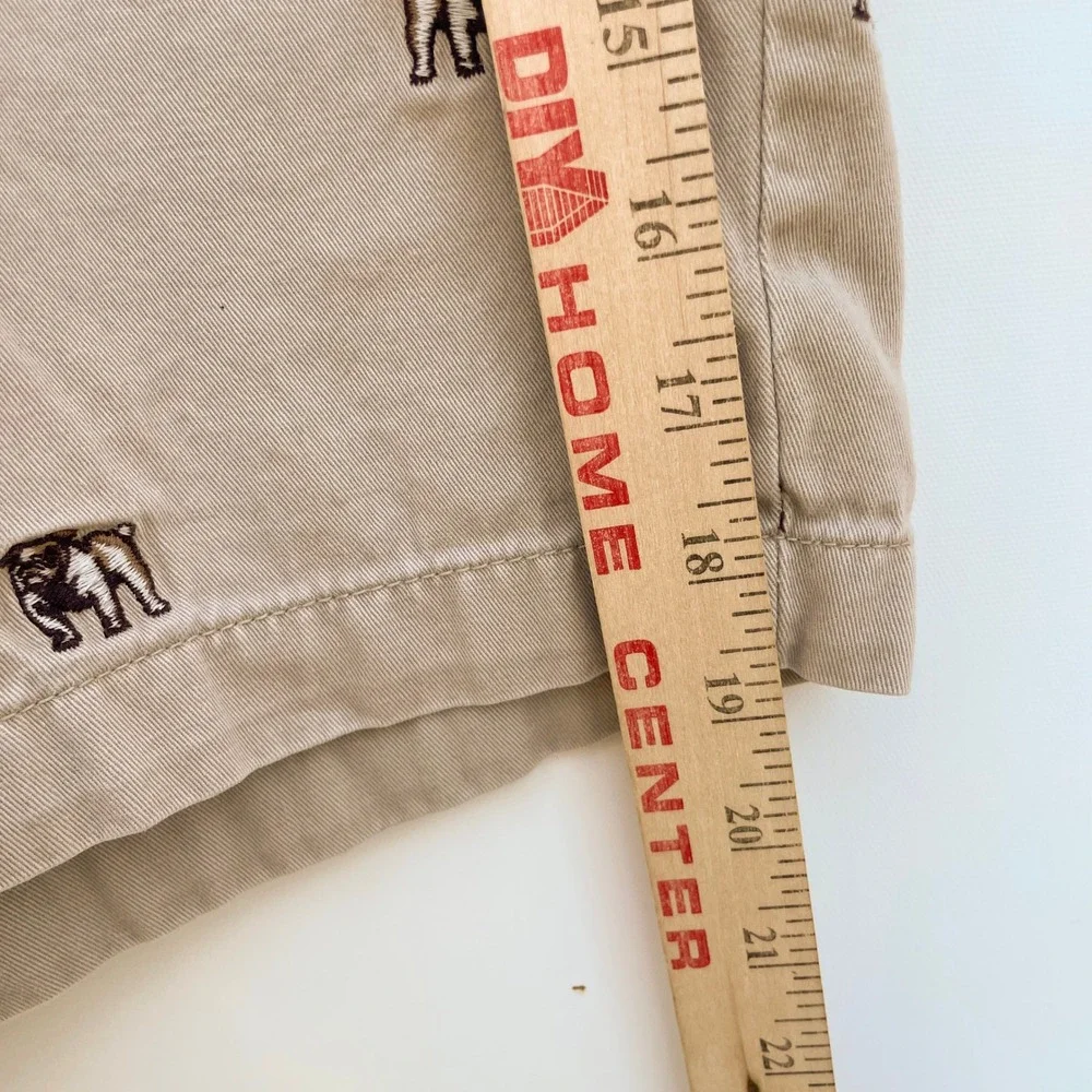 Bulldog Embroidered‎ Chino Shorts Size 42 Mens Tan Khaki Cotton Twill Preppy